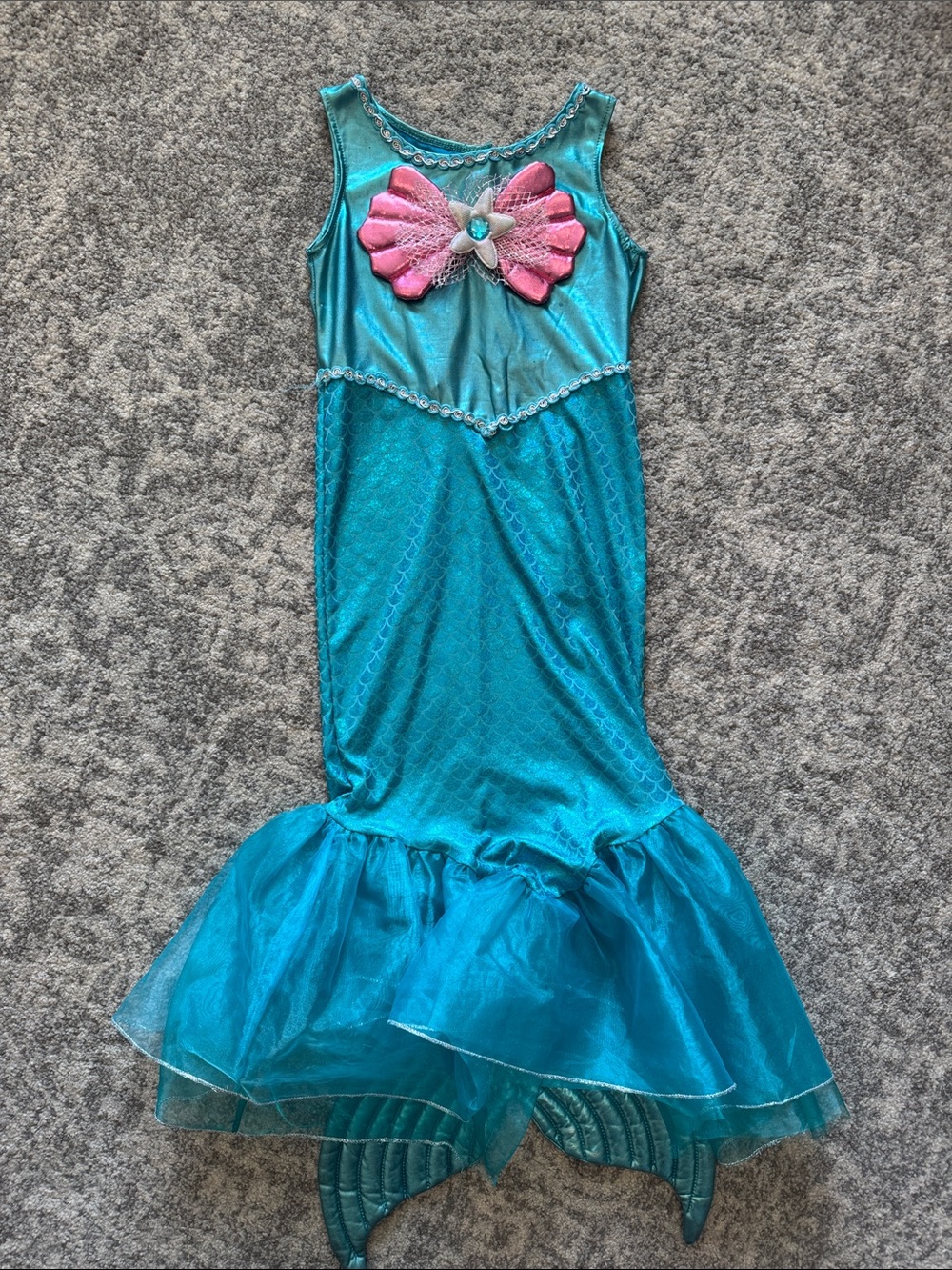 Kids Turquoise Mermaid Costume Dress with Pink Shell Accent